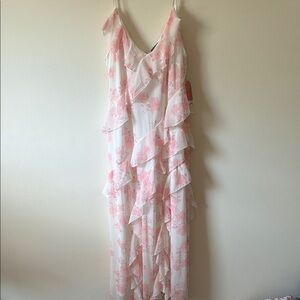 ARULA Pink Floral Ruffle Tiered Maxi Dress